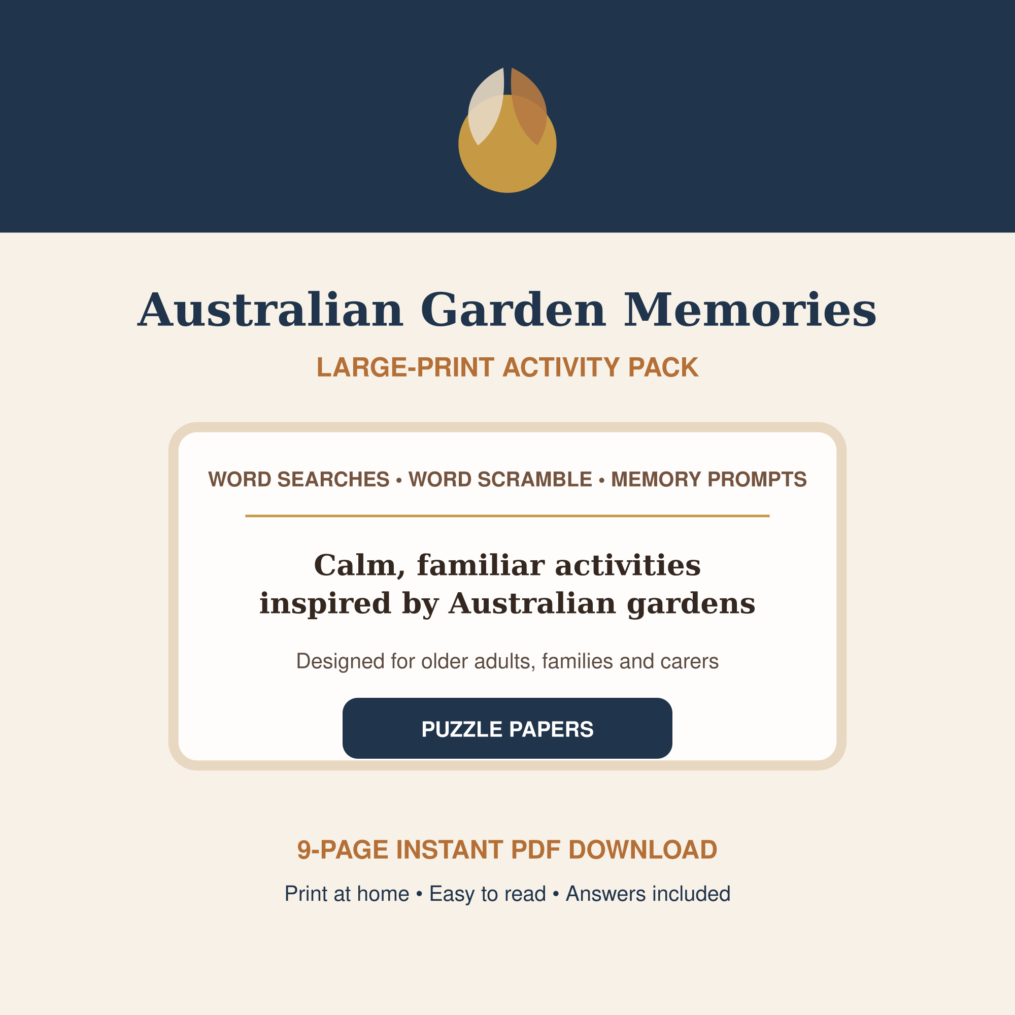 Australian Garden Memories large-print activity pack cover