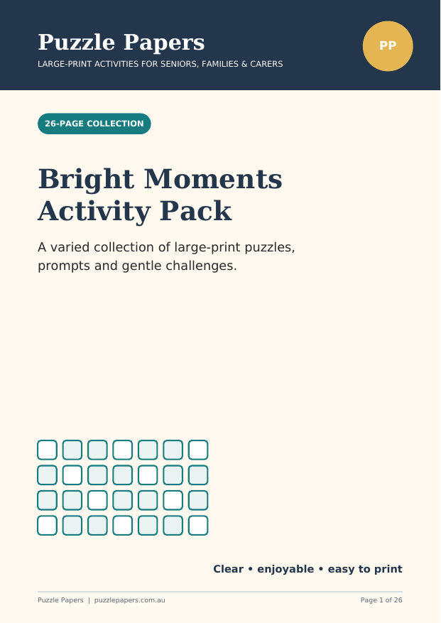 Cover of the Puzzle Papers Bright Moments Activity Pack