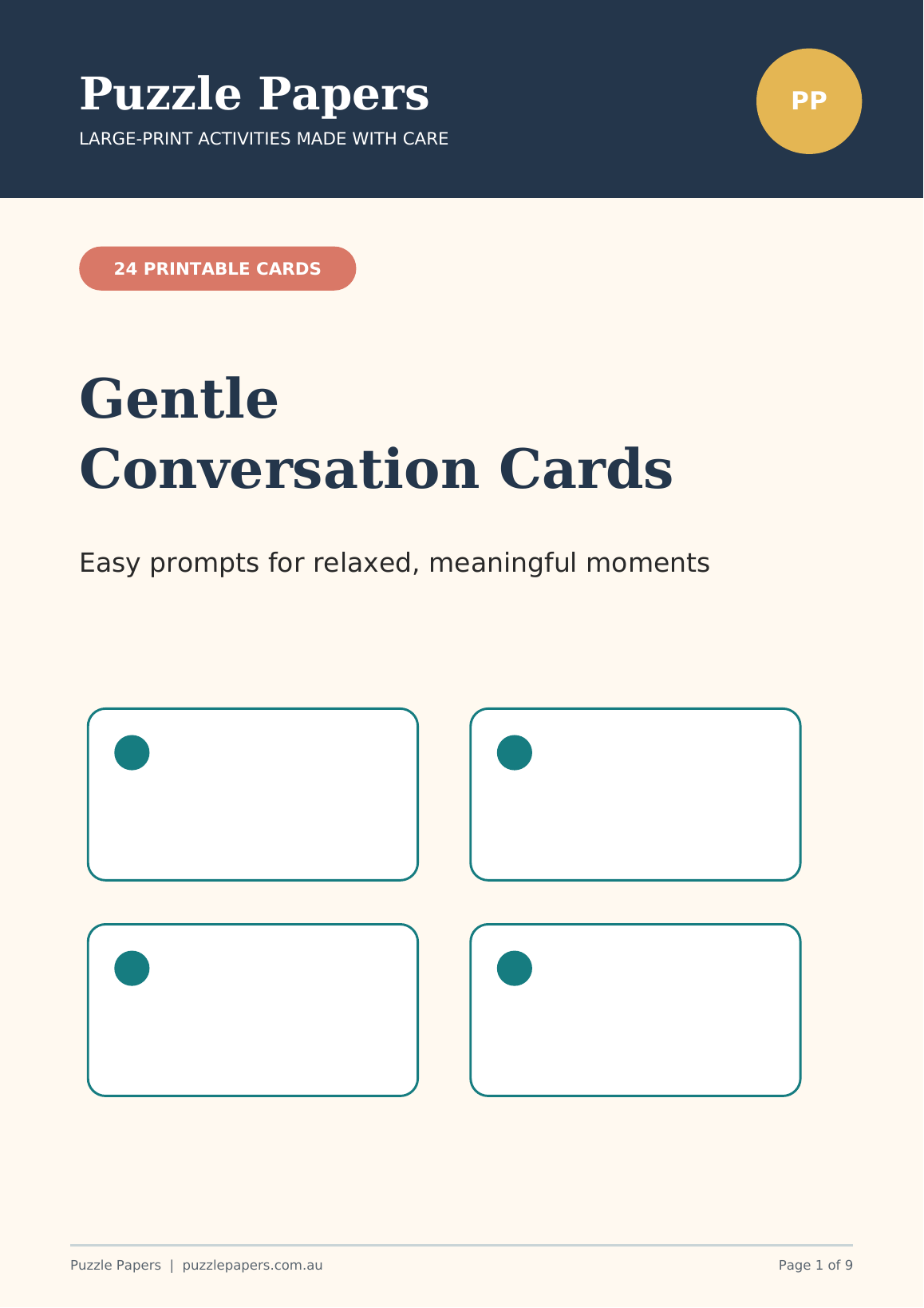 Cover of the Puzzle Papers Gentle Conversation Cards